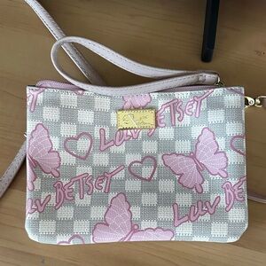 Betsey Johnson Pink Butterfly Check Crossbody